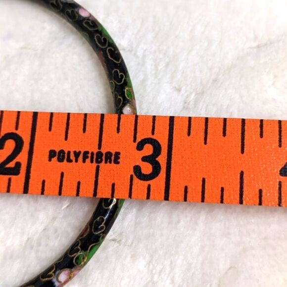 Vintage 1970's Black & Pink Chinese Cloisonne Enamel Floral Bangle Bracelet - Picture 8 of 13